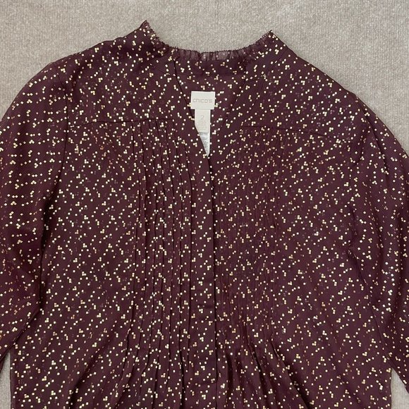 Chico's Shirt Womens Size 2 (Large) Maroon Metallic Gold Sheer Lightweight Top - Picture 2 of 8